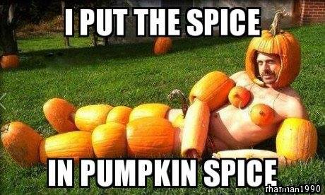 Man wearing pumpkins pumpkin spice meme