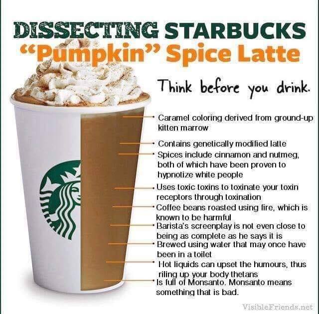 coffee meme dissecting starbucks pumpkin spice latte think before you drink