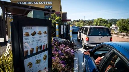 The starbucks drive thru line but why image